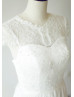 High Neckline Ivory Eyelash Lace Chiffon Sequined Sparkly Wedding Dress